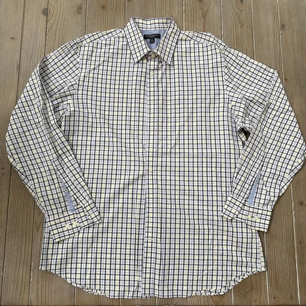 Men’s Banana Republic Soft Wash Button Down Purple Yellow Check Dress Shirt - XL